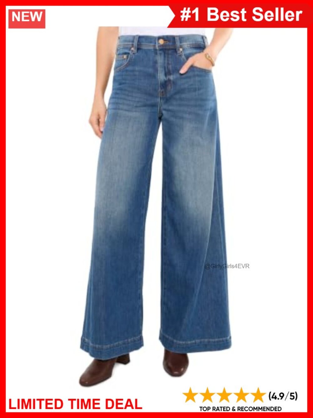 High-Rise Relaxed Wide Leg Jeans Cotton Polyester Zip Fly Five-Pocket